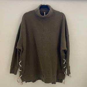 Free people so plush lace up pullover green mock neck oversized sweatshirt